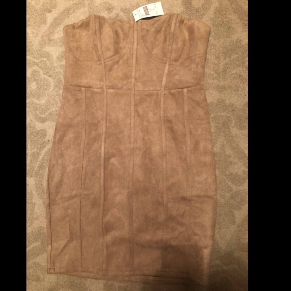 Taupe suede strapless dress